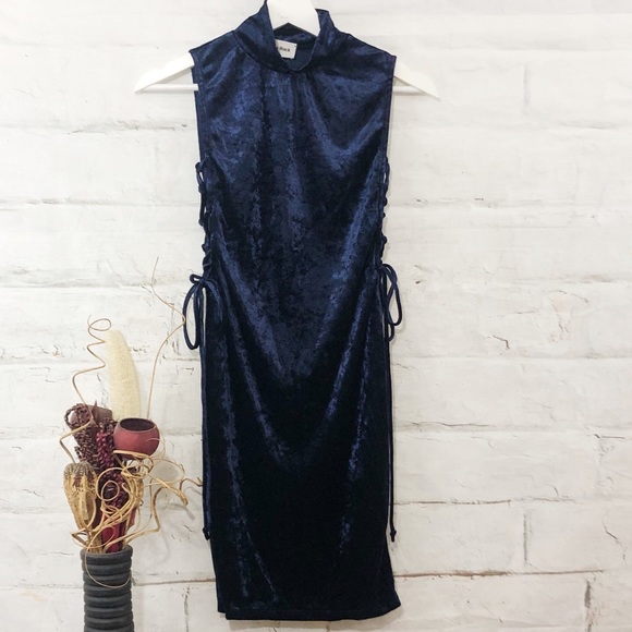 Navy Velvet Dress - Picture 2 of 4